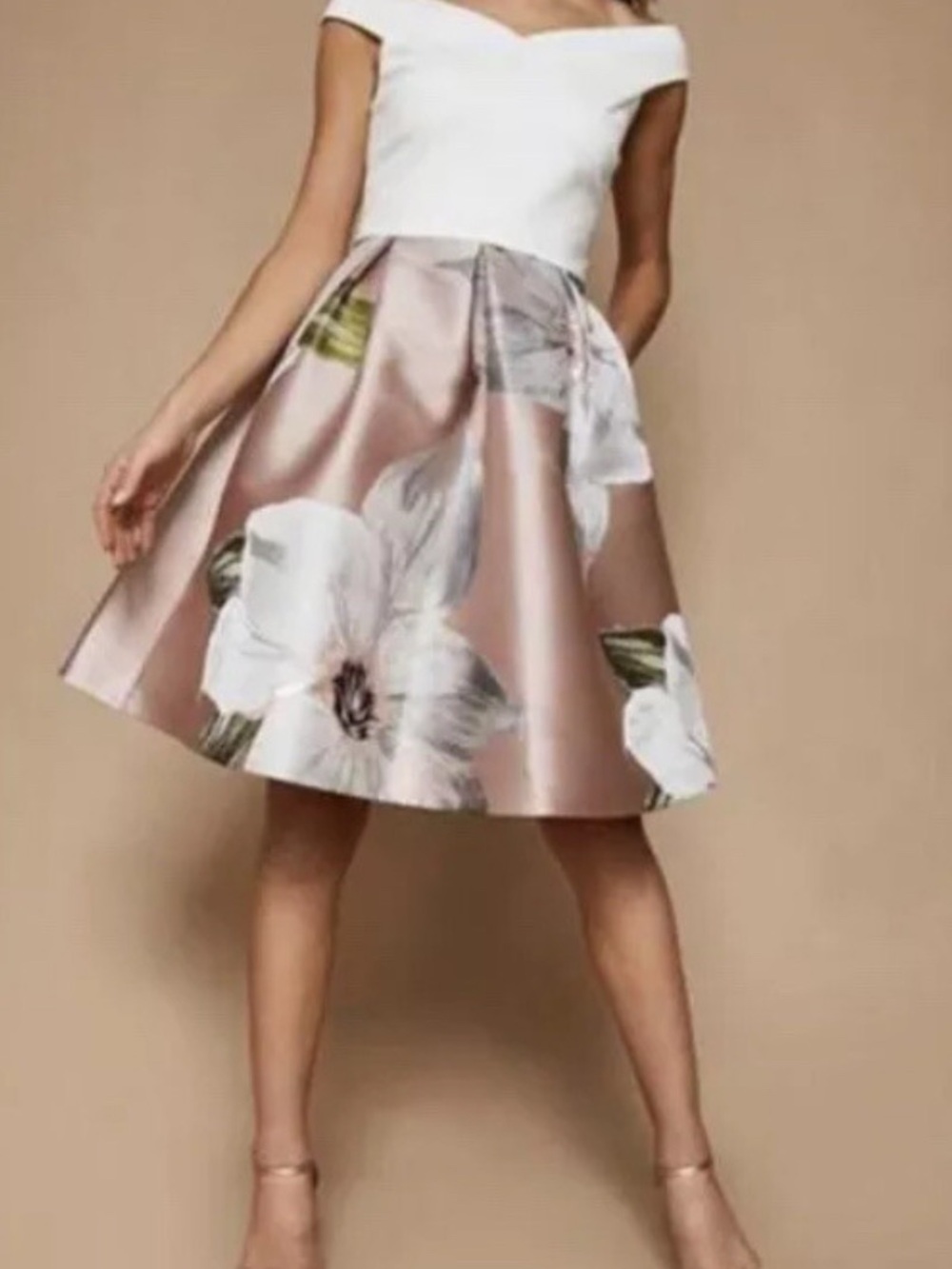 Ted Baker Blush Pink A-Line Skirt with White Floral Print